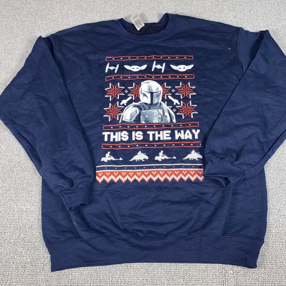 Gildan Star Wars Mandalorian Sweatshirt Mens Medium Blue This Is The Way Grogu